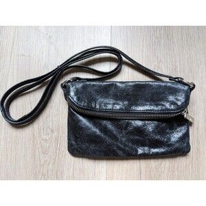 Hobo Lexi Glossy Tumbled Genuine Leather Black Crossbody Bag Purse - $118 Retail